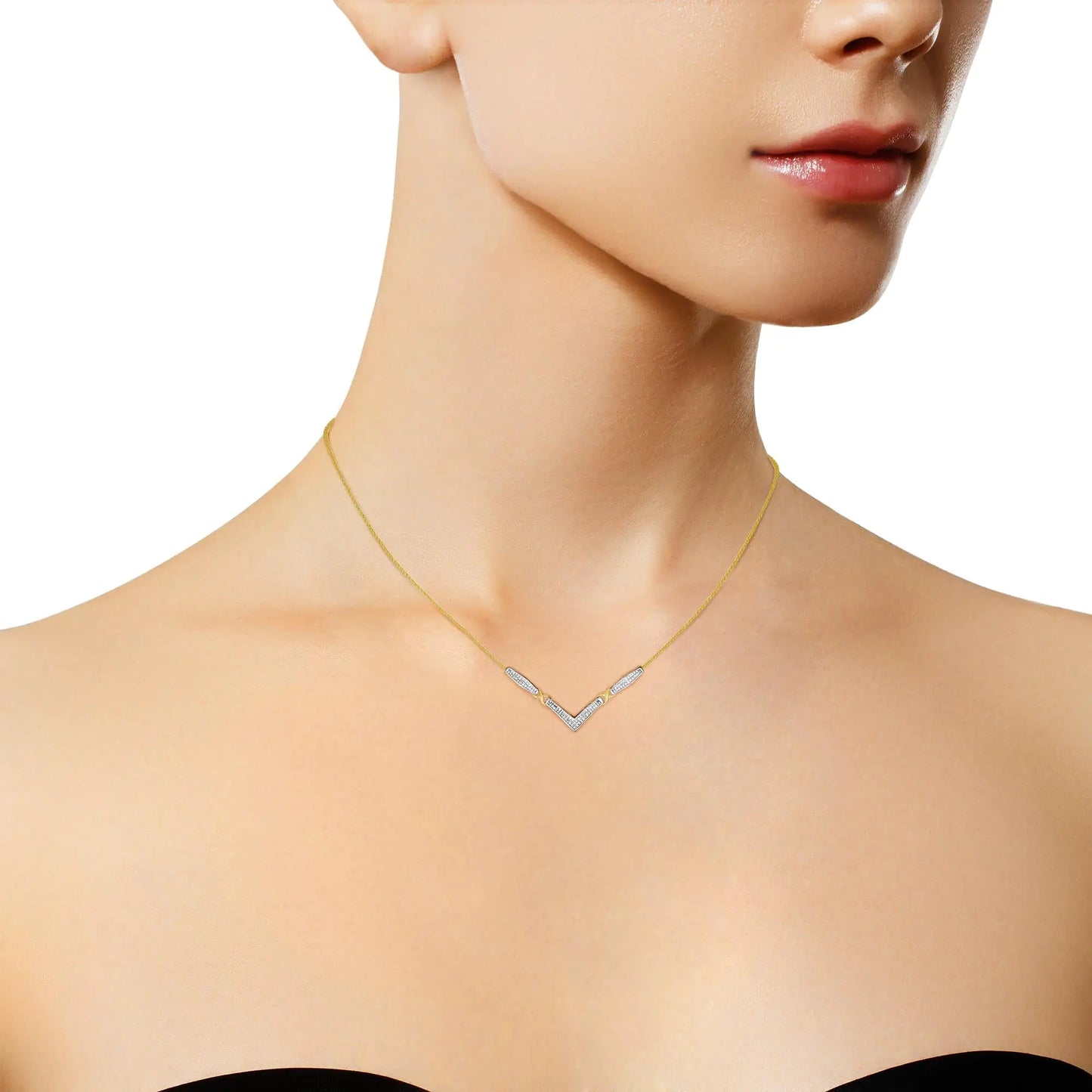 14K Yellow and White Gold 2.0 Cttw Princess Cut Diamond Flared and X-Station V Shaped 18” Franco Chain Statement Necklace (H-I Color, SI2-I1 Clarity) by Anti Spier