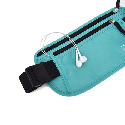 RFID Blocking Money Belt for Men Women, Slim Fanny Pack for Travel，Running,Conceal Waist Wallet for Passport Holder,Phone,Cash(Black Mint Green) Black Mint Green Rfid Blocking & Belt Wide:1.45Inch by Anti Spier