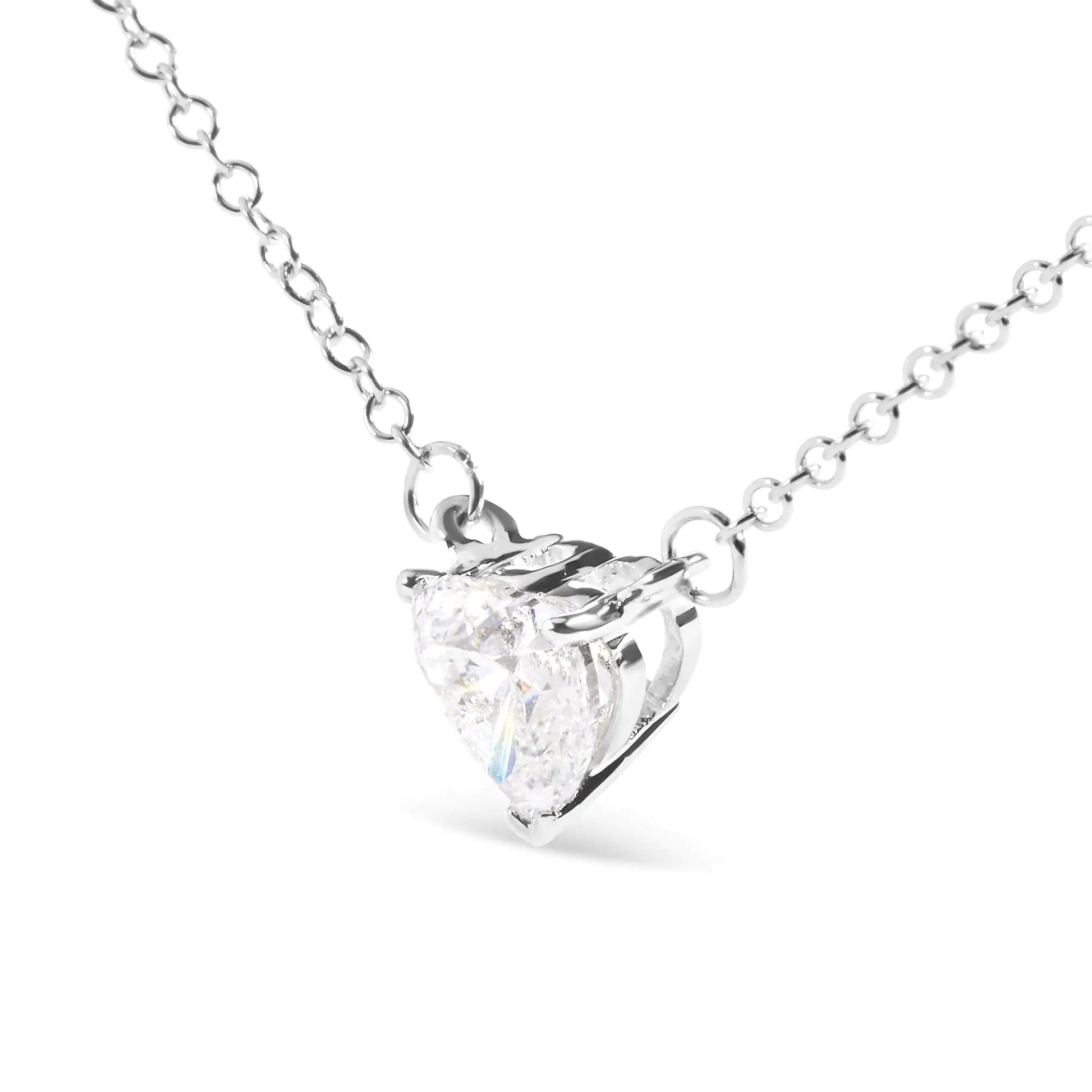 14K White Gold 1.0 Cttw Lab Grown Diamond Heart Shape Solitaire Pendant Necklace (F-G Color, VS1-VS2 Clarity) by Anti Spier