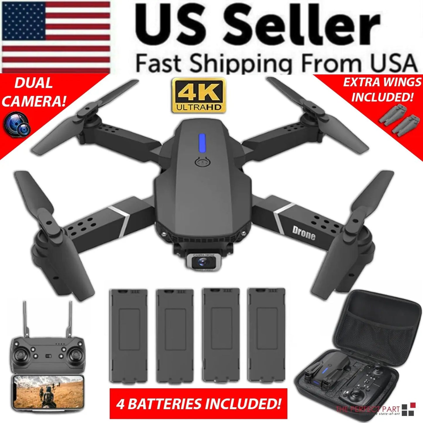 2023 New RC Drone With 4K HD Dual Camera WiFi FPV Foldable Quadcopter +4 Battery by Anti Spier