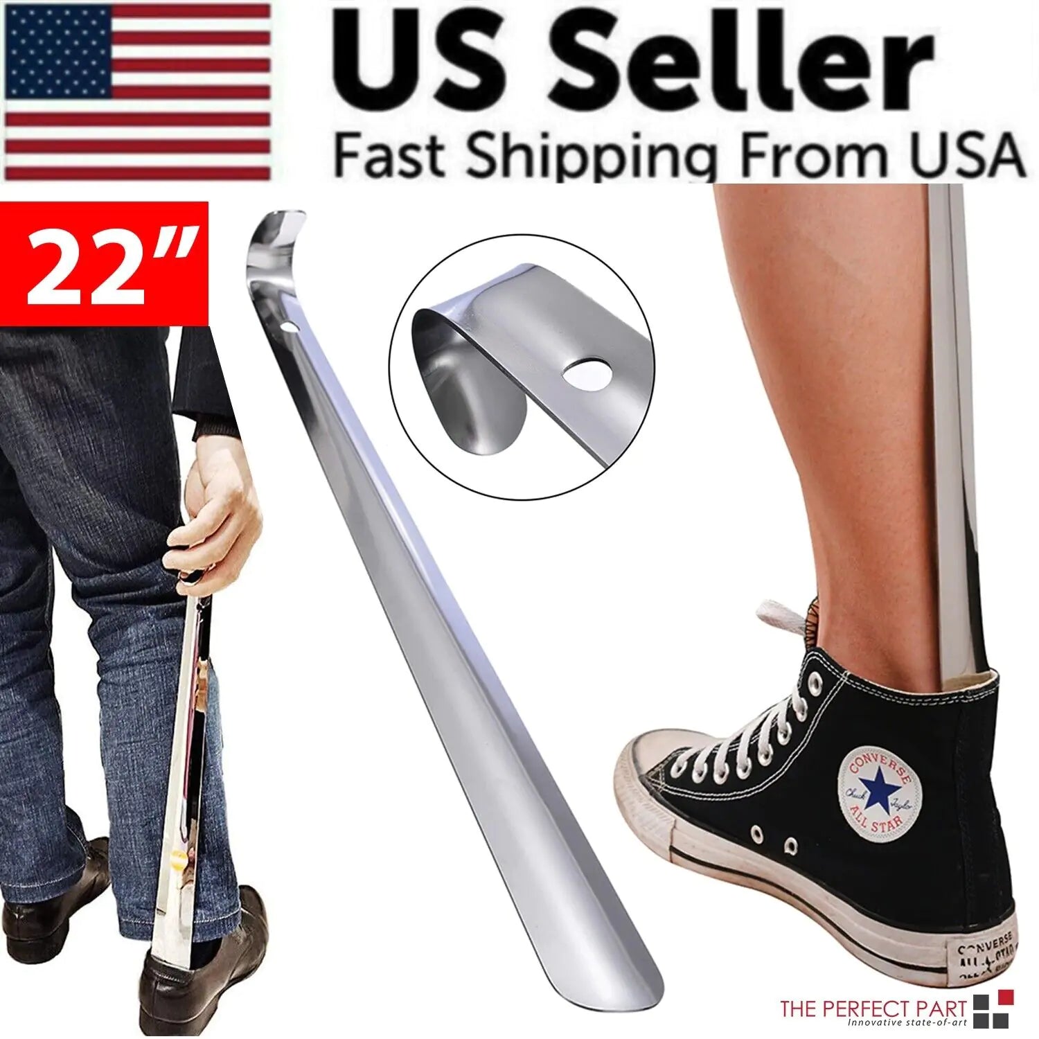 22in Extra Long Handle Shoe Horn Stainless Steel Metal Shoes Remover Shoehorn US by Anti Spier
