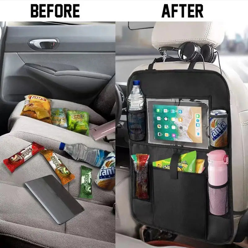 Car Seatback Organizer with Cup Holder - Travel Accessory by Anti Spier