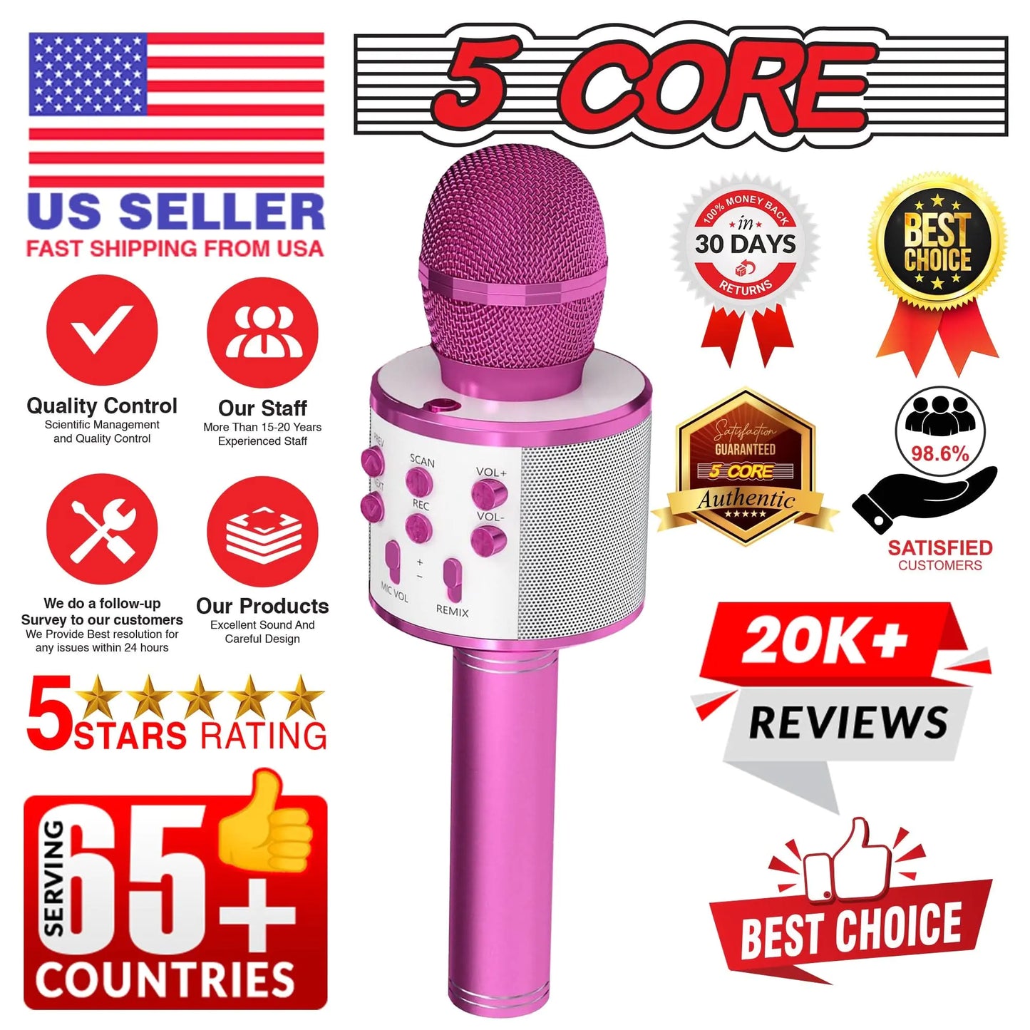 5Core Wireless Karaoke Microphone Bluetooth Mic Portable Handheld Microfonos Inalambricos by Anti Spier