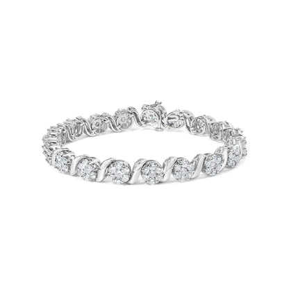 14K White Gold 7 3/8 Cttw Round Brilliant Diamond Floral Cluster and S Link Bracelet (H-I Color, SI2-I1 Clarity) - 7" Inches by Anti Spier