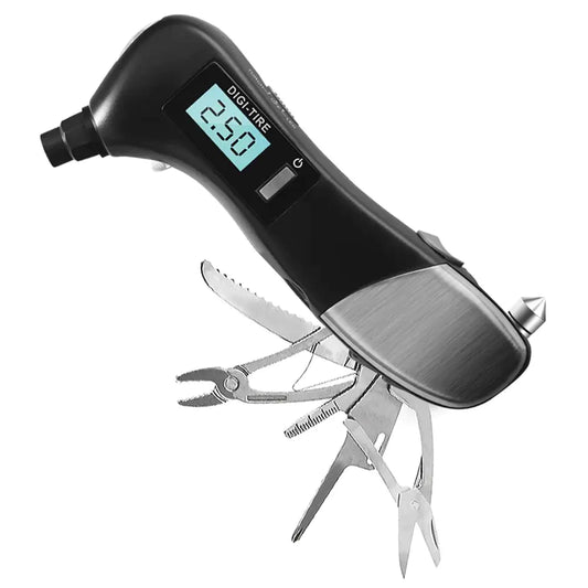 9 in 1 Digital Tire Pressure Alarm Gauge Multifunctional Tyre Pressure Sensor Tpms Systems w LED Flashlight Car Hammer by Anti Spier