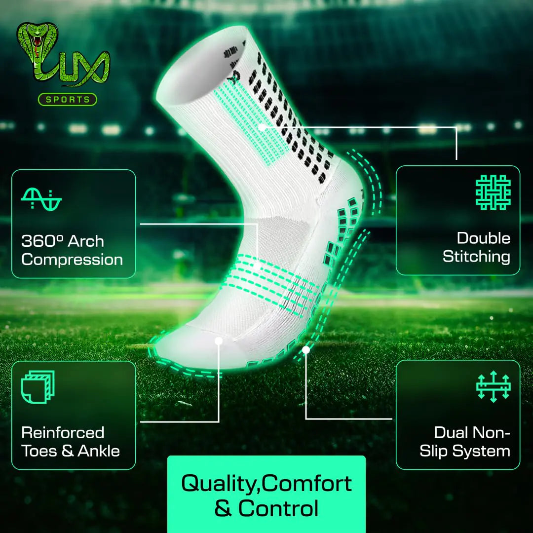 Lux Dual Grip Socks - Soccer Grip Socks for Men and Women. GripArray™ Performance & Comfort - Anti-Slip Grip Socks for Soccer Large White (2 Packs) by Anti Spier