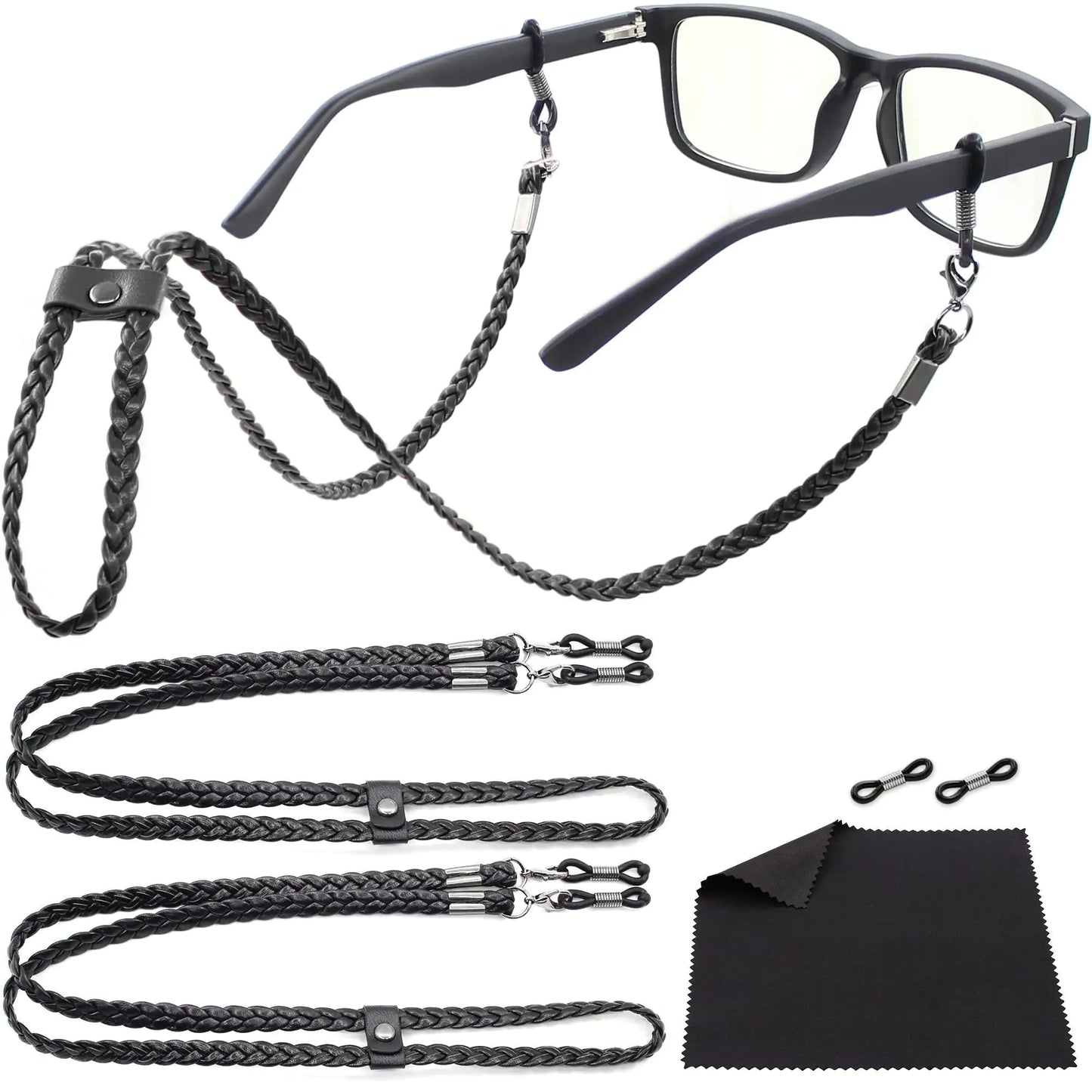 Eye Glass String Strap Holder Premium ECO Leather 2 Cords Black 30 inch Length by Anti Spier