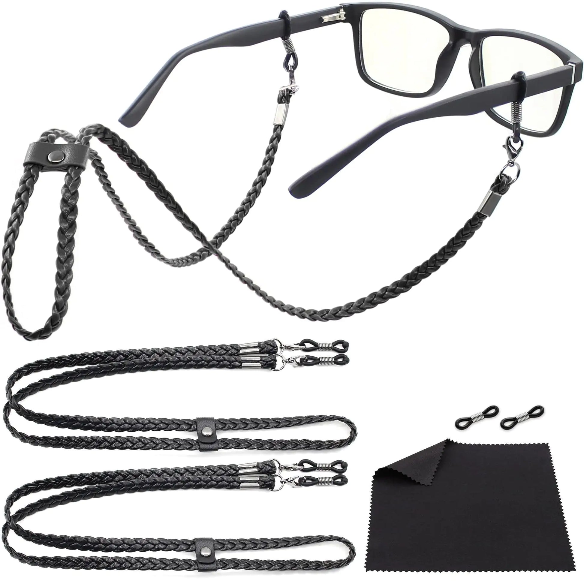 Eye Glass String Strap Holder Premium ECO Leather 2 Cords Black 30 inch Length by Anti Spier
