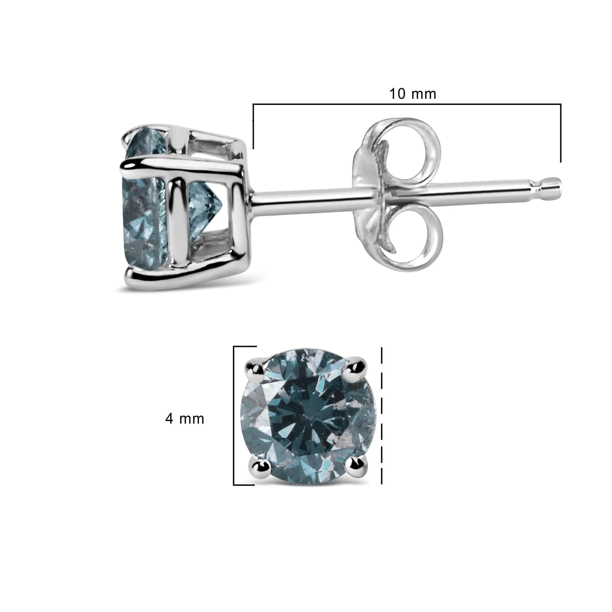 14K Gold Round Brilliant Cut Lab Grown Blue Diamond 4-Prong Classic Solitaire Stud Earrings with Pushbacks by Anti Spier