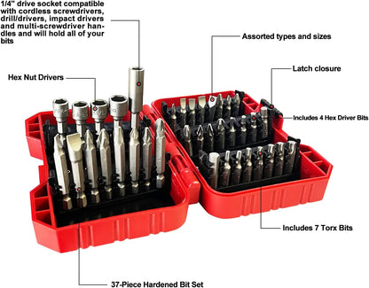 37 Piece Impact Screwdriver Bit Set Nut Driver Torx Phillips Tool Magnetic Drill by Anti Spier