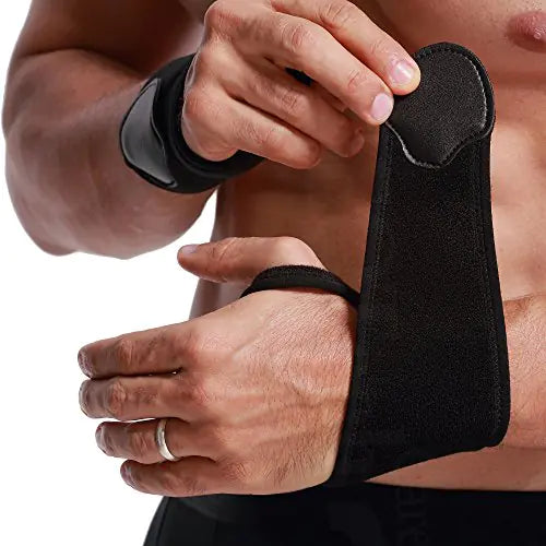 NeoTech Care Wrist Band - Elastic & Breathable Fabric - Adjustable Compression Strap - Men Women Right or Left - Support Wrap for Protection or Sports (Black Color Size M 1 Pair) by Anti Spier