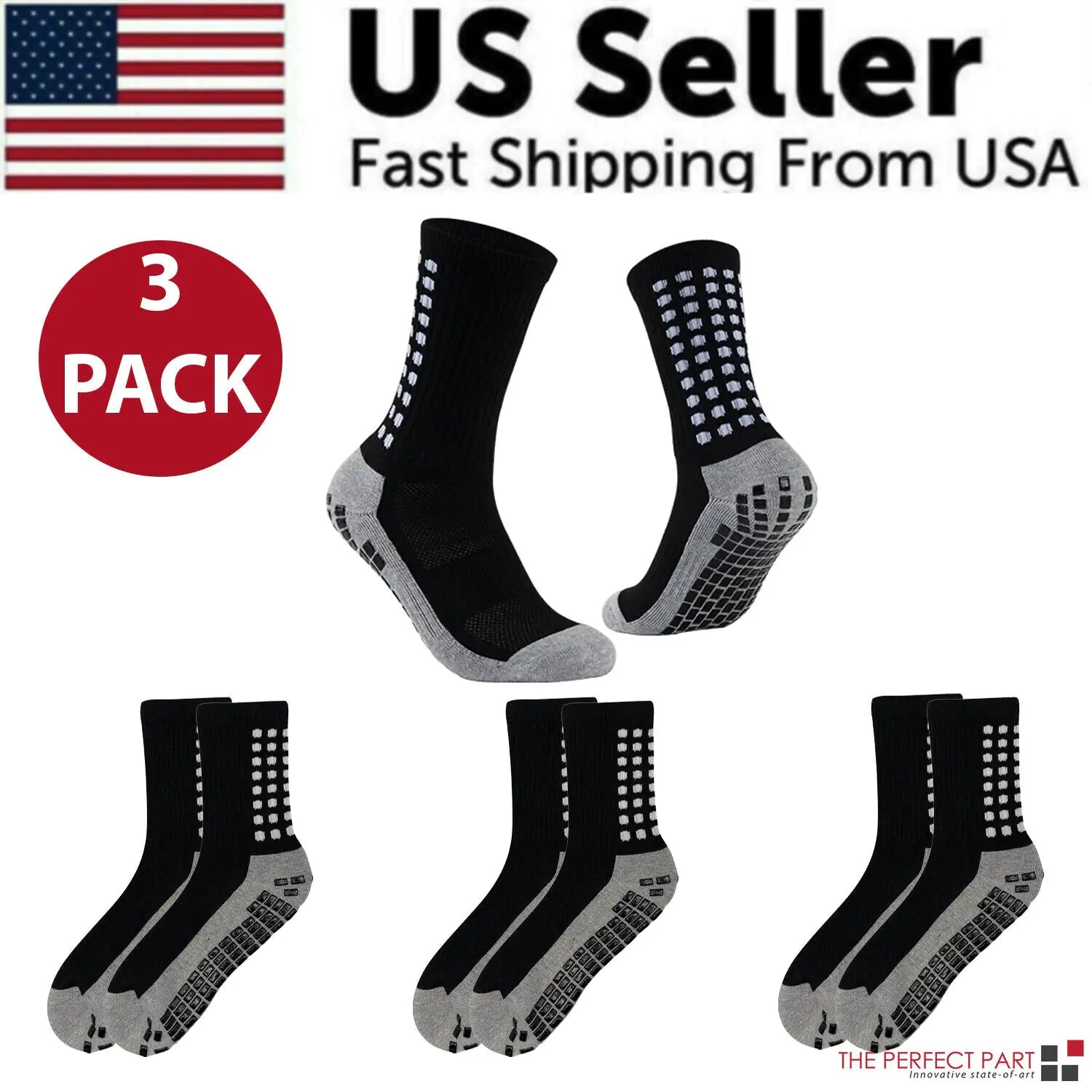 3 Pair Sport Socks Anti Slip W/ Grip Soccer Men Football Basketball Sock Premium by Anti Spier