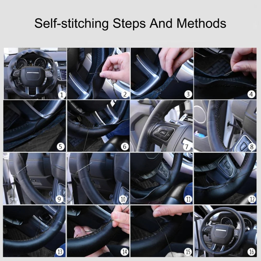 Genuine Leather DIY Car Steering Wheel Cover Anti-slip For 15"/38 cm Black US by Anti Spier