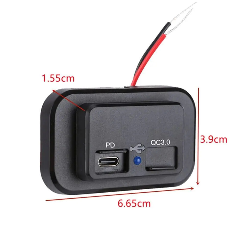 12-24V 4.8A Dual USB PD QC3.0 Car Boat RV Fast Charger Socket LED Power Outlet by Anti Spier