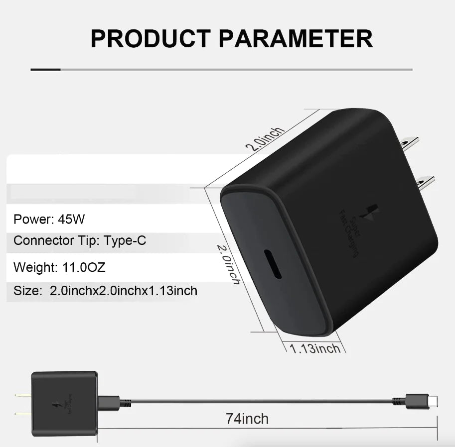 45W USB-C Super Fast Wall Charger + 6FT Cable For Samsung Galaxy S20 S21 S22 S23 by Anti Spier