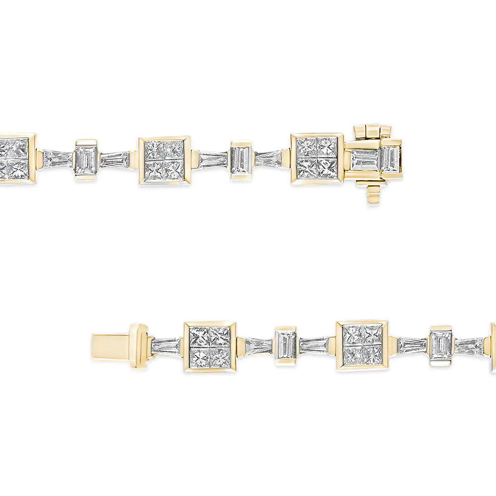 14K Yellow Gold 6 3/4 Cttw Princess and Baguette-Cut Diamond Tennis Bracelet (H-I Color, VS2-SI1 Clarity) - Size 7 by Anti Spier