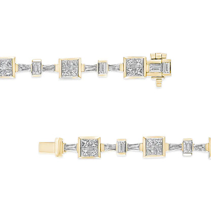 14K Yellow Gold 6 3/4 Cttw Princess and Baguette-Cut Diamond Tennis Bracelet (H-I Color, VS2-SI1 Clarity) - Size 7 by Anti Spier