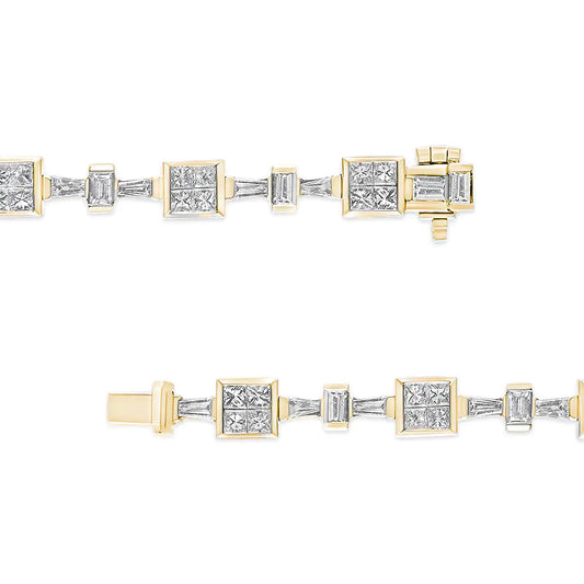 14K Yellow Gold 6 3/4 Cttw Princess and Baguette-Cut Diamond Tennis Bracelet (H-I Color, VS2-SI1 Clarity) - Size 7 by Anti Spier