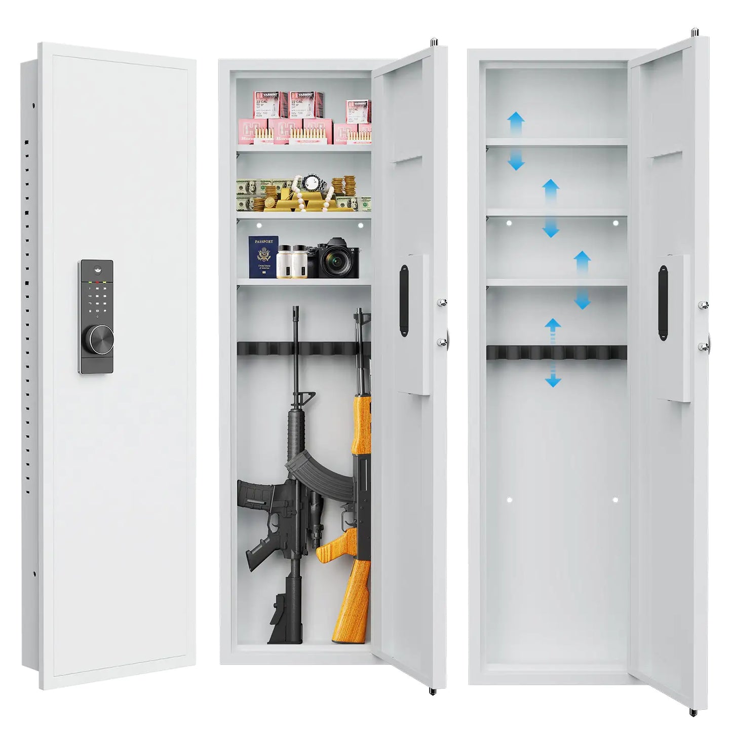 53Passwod Touch Panel In-Wall Safe,Hidden Wall Gun Safe For Rifles With Adjustable Shelves,Assembled Storage Multifunctional Wall Safe For Firearm And Valuables White-Digital by Anti Spier