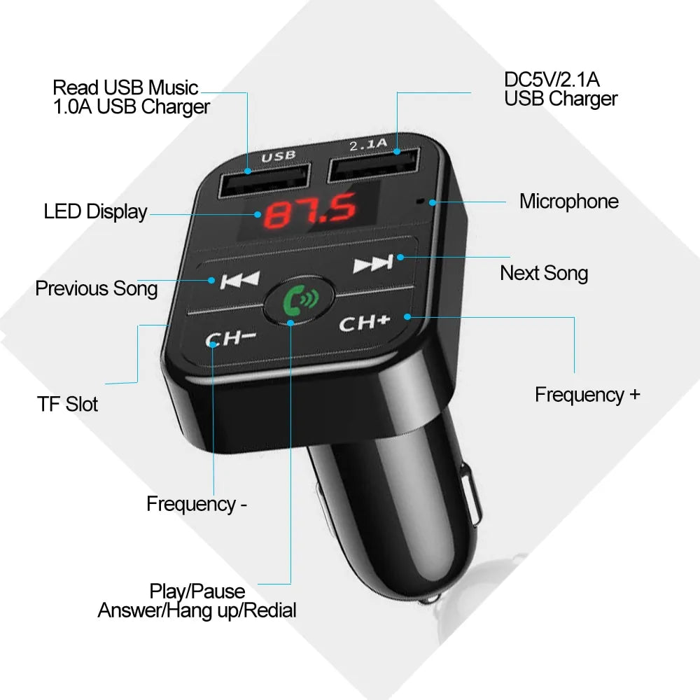 Car Bluetooth 5.0 FM Transmitter Wireless Adapter by Anti Spier