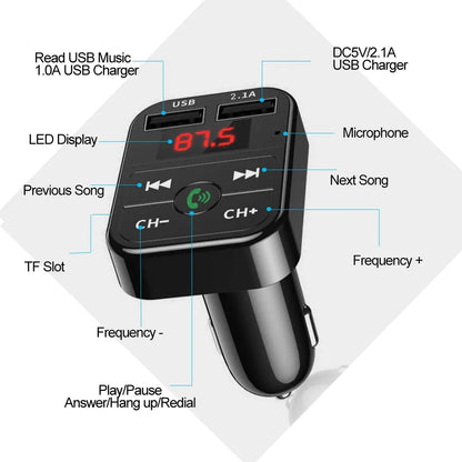 Car Bluetooth 5.0 FM Transmitter Wireless Adapter by Anti Spier