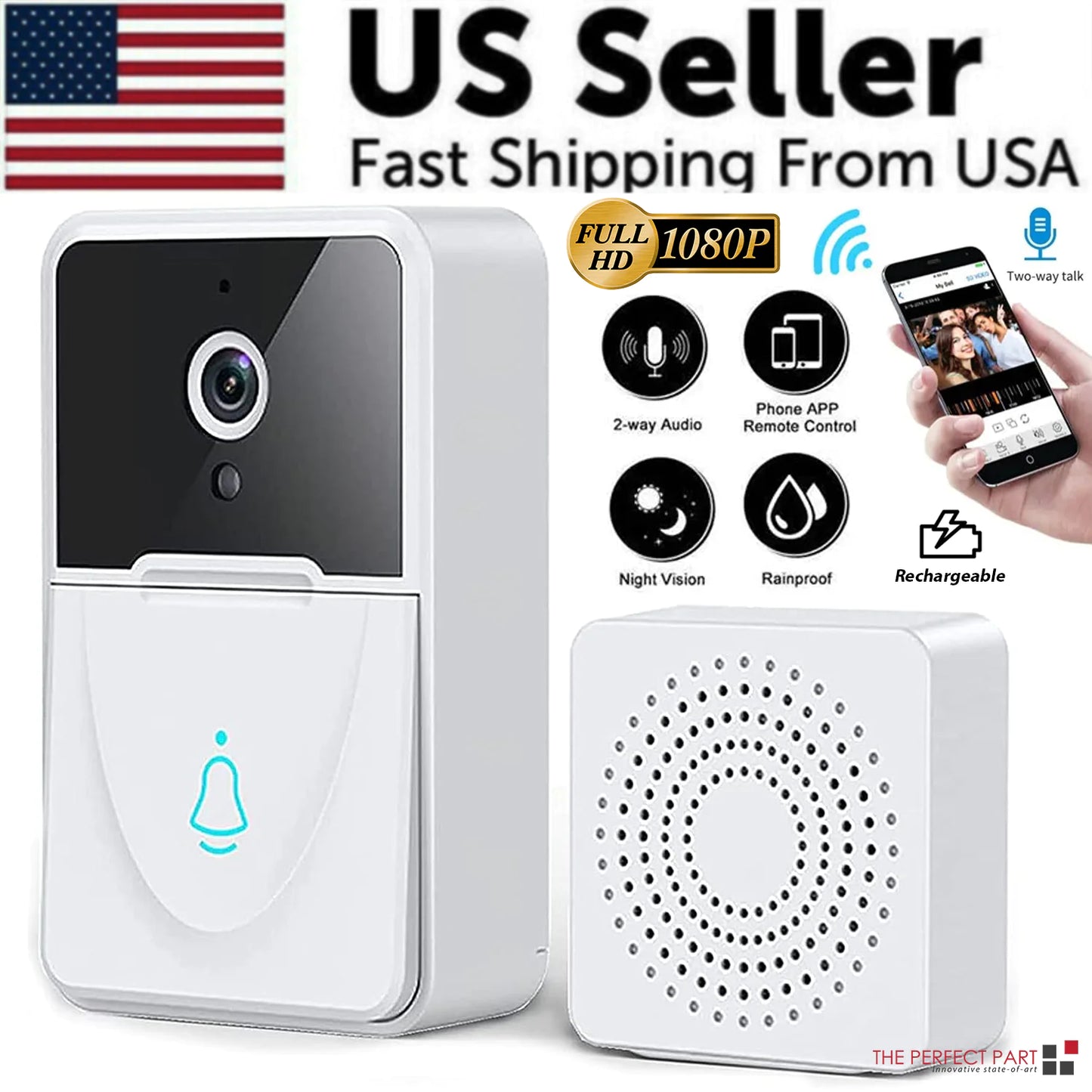 Wireless Security WiFi Smart Doorbell Intercom Video Camera Bell Chime Door Ring by Anti Spier