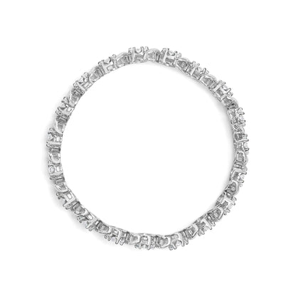 14K White Gold 7 3/8 Cttw Round Brilliant Diamond Floral Cluster and S Link Bracelet (H-I Color, SI2-I1 Clarity) - 7" Inches by Anti Spier