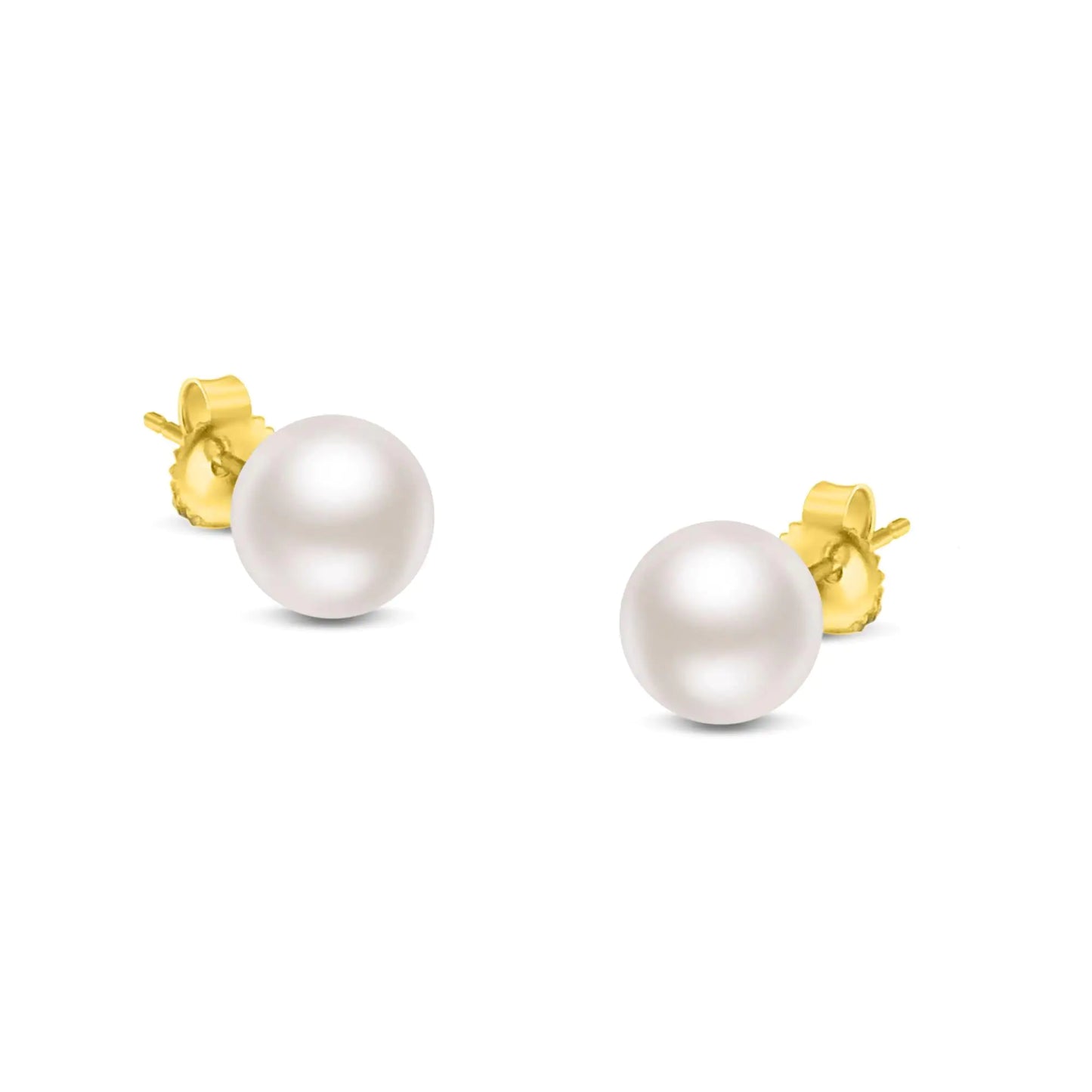 14K Gold Round White Saltwater Akoya Cultured Pearl Stud Earrings AAA+ Quality - Choice of MM Size by Anti Spier