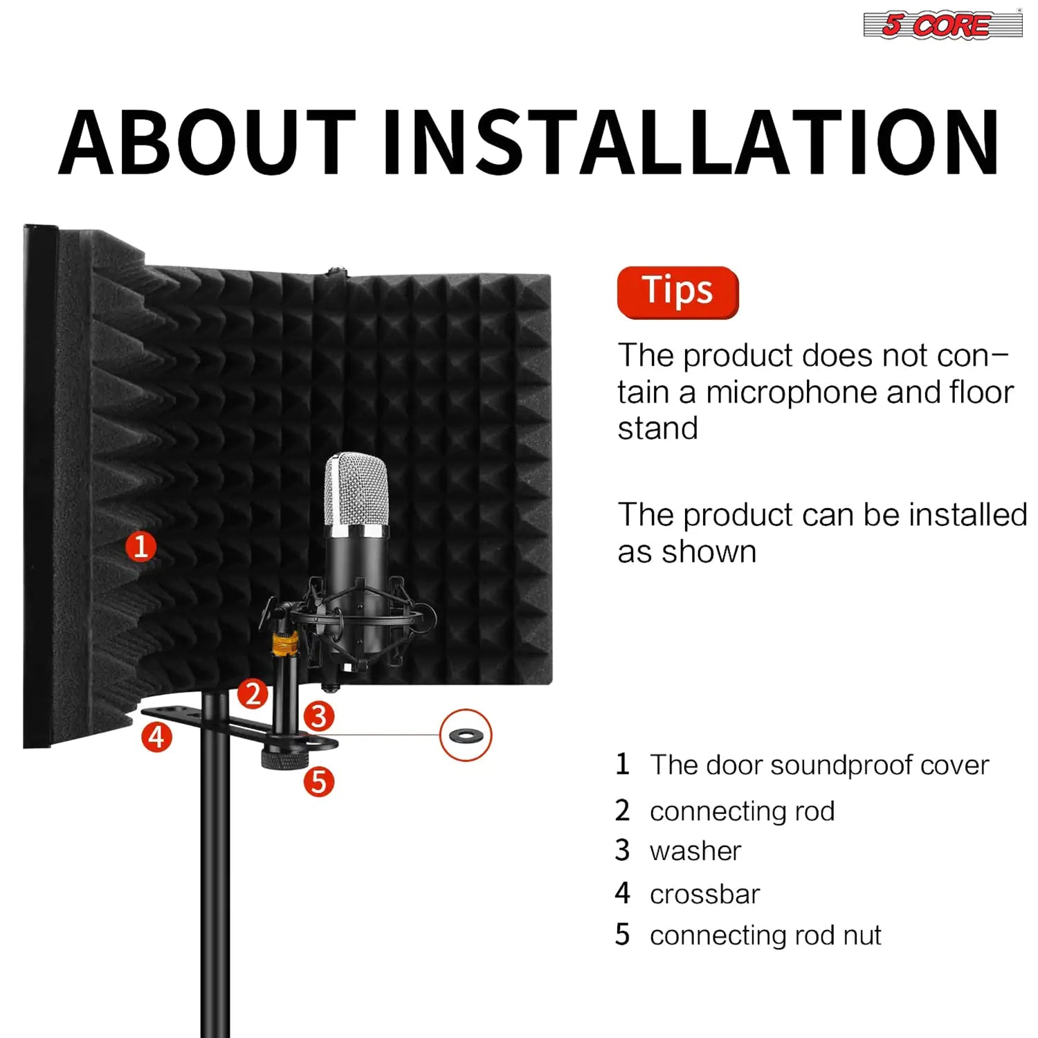5Core Microphone Isolation Shield Foldable Mic Shield with 3 Sound Insulation Absorbing Foam by Anti Spier