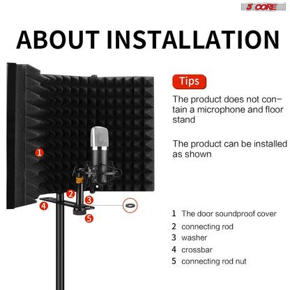 5Core Microphone Isolation Shield Foldable Mic Shield with 3 Sound Insulation Absorbing Foam by Anti Spier