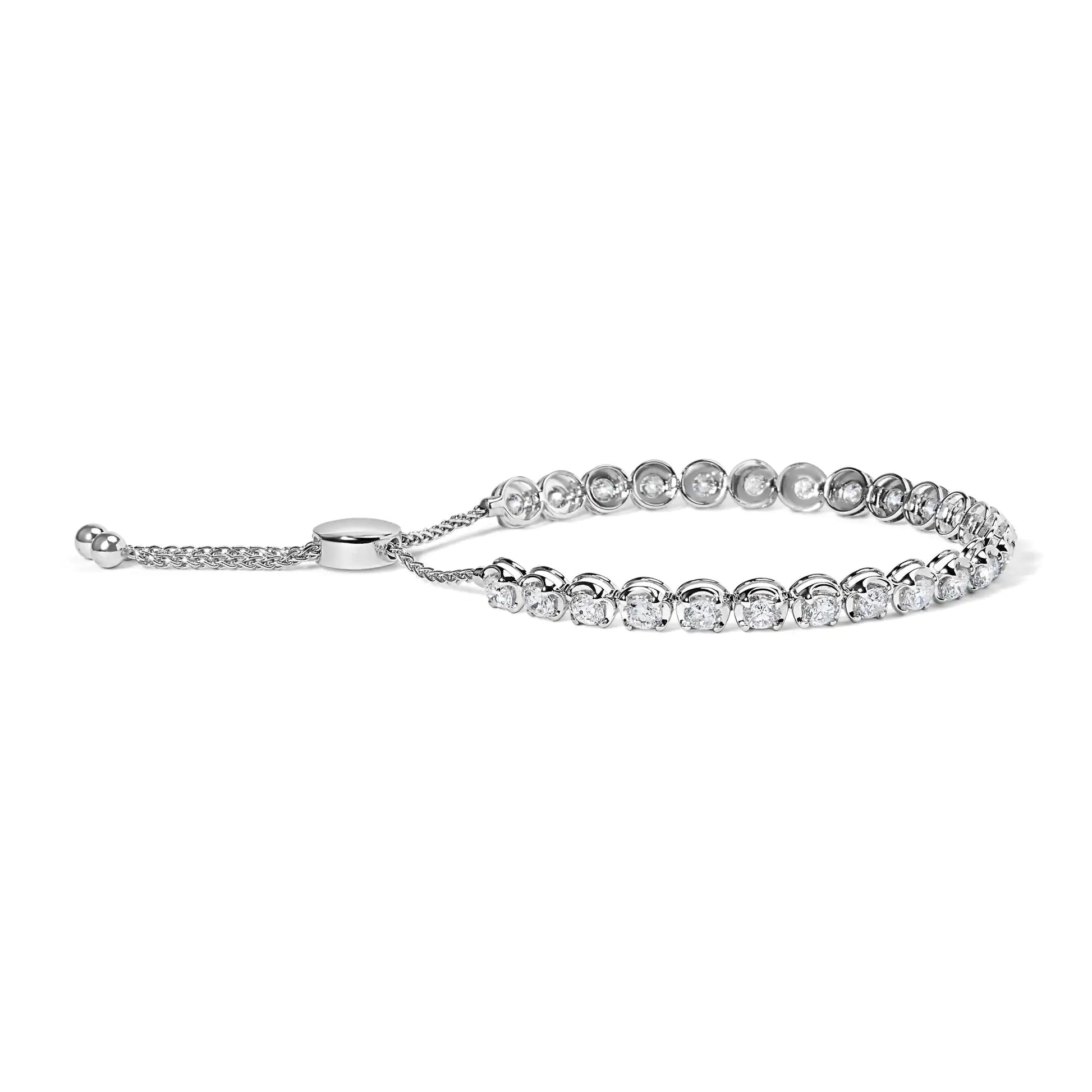 14K White Gold 6.00 Cttw Diamond 4”-10” Adjustable Bolo Tennis Bracelet (I-J Color, I1-I2 Clarity) by Anti Spier