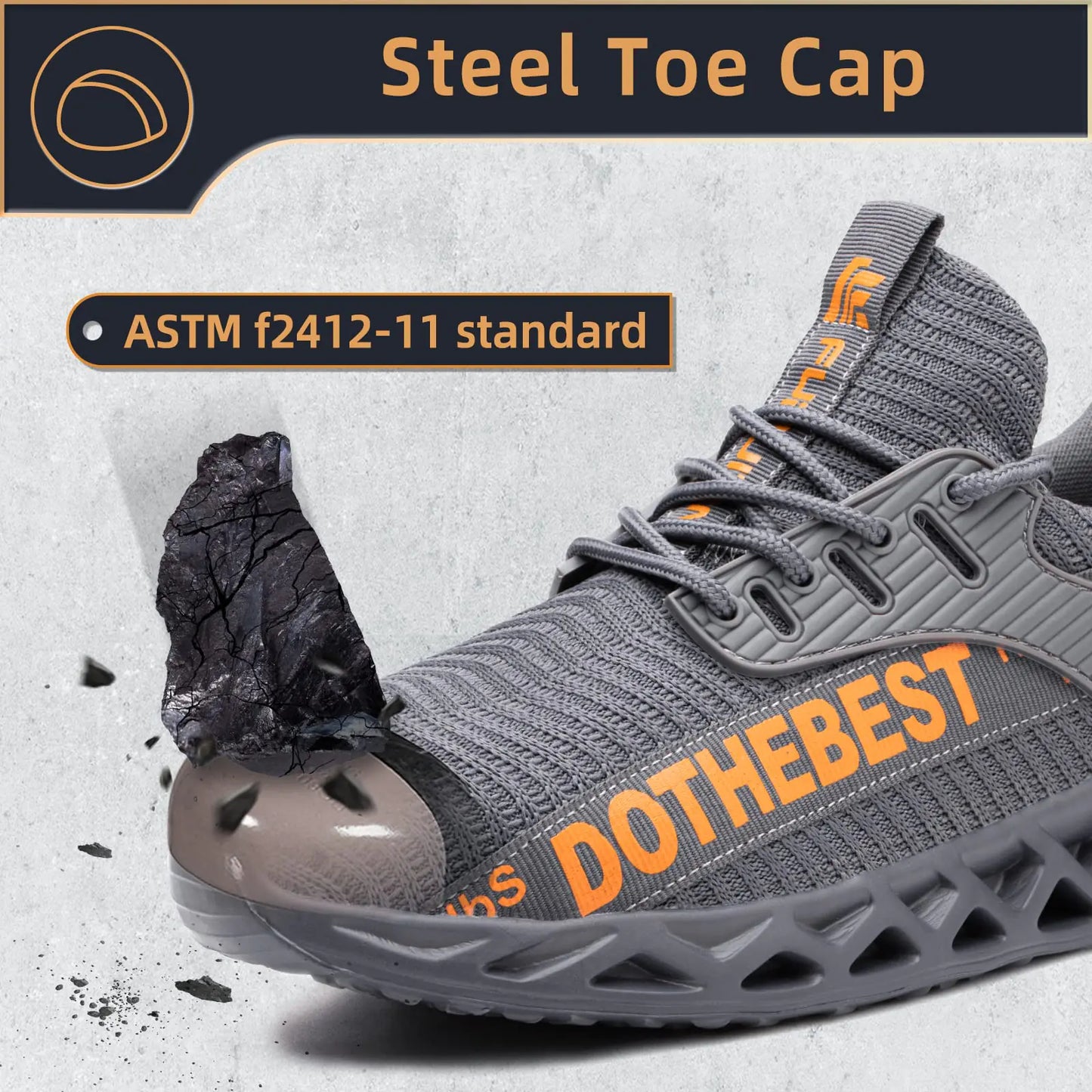 Furuian Steel Toe Sneakers for Men Women Lightweight Safety Shoes Comfortable Puncture Proof Slip On Indestructible Work Shoes 6.5 Women/5 Men Waterproof Grey by Anti Spier