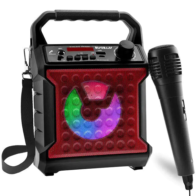 Risebass Portable Karaoke Machine with Microphone - Home Karaoke System with Party Lights for Kids and Adults - Rechargeable USB Speaker Set with FM Radio, SD/TF Card Support, and AUX-in by Anti Spier