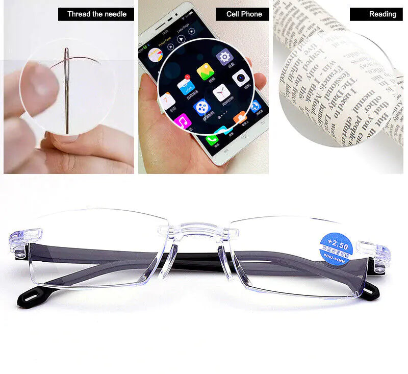 4 PK Mens Rectangular Rimless Blue Light Blocking Reading Glasses Unisex Readers by Anti Spier