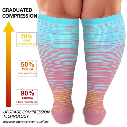 Diu Life 3 Pairs Plus Size Compression Socks for Women and Men Wide Calf Extra Knee High Support for Circulation 02 Gray/Pink/Blue 4X-Large by Anti Spier