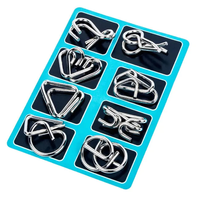 8-Piece Metal Montessori IQ Brain Teaser Puzzle Set for All Ages by Anti Spier