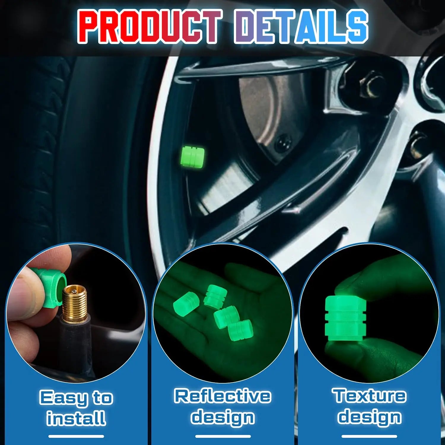 Glow in The Dark Tire Valve Caps by Anti Spier