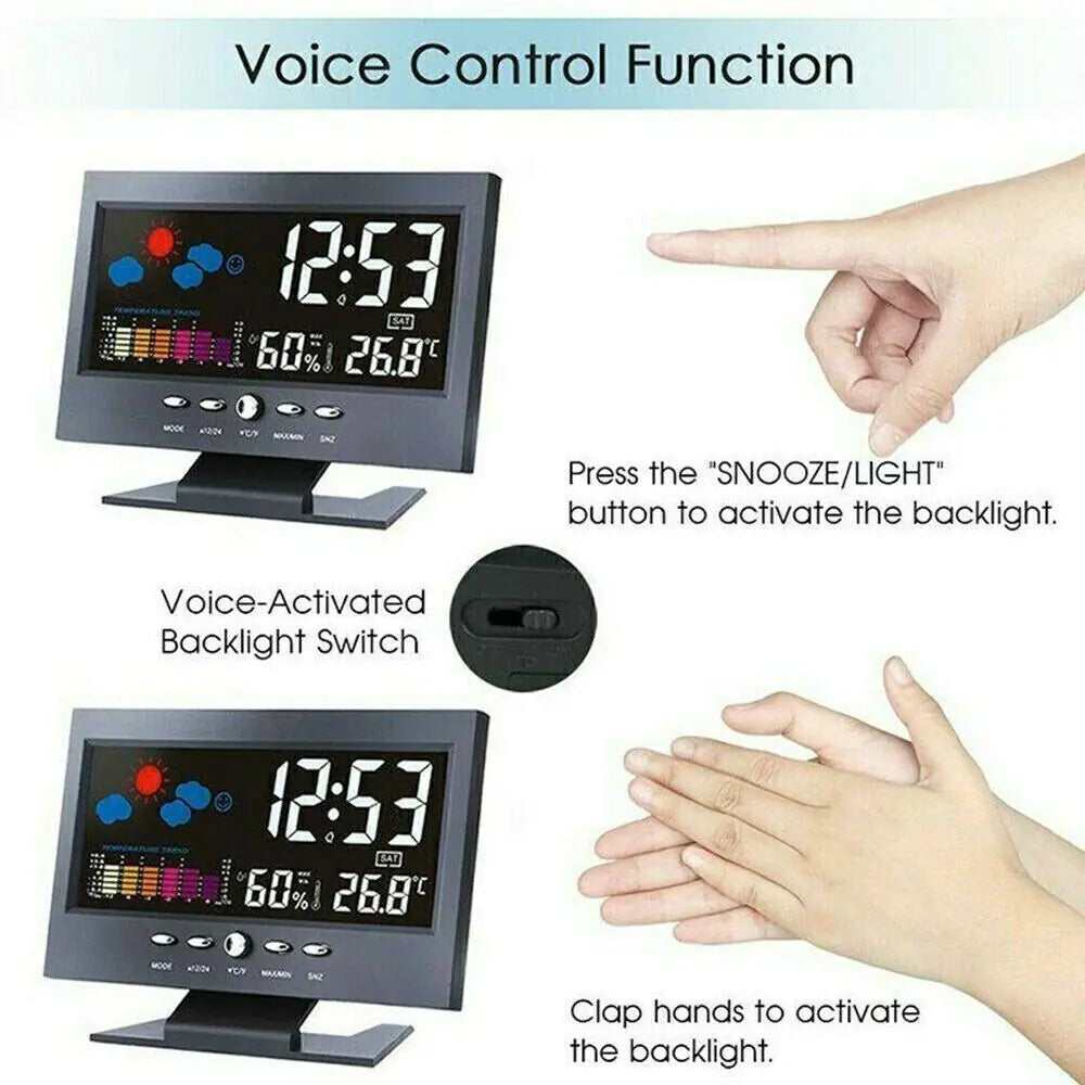 LED Digital Alarm Clock Snooze Calendar Thermometer Hygrometer Weather Display by Anti Spier