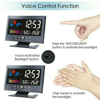 LED Digital Alarm Clock Snooze Calendar Thermometer Hygrometer Weather Display by Anti Spier