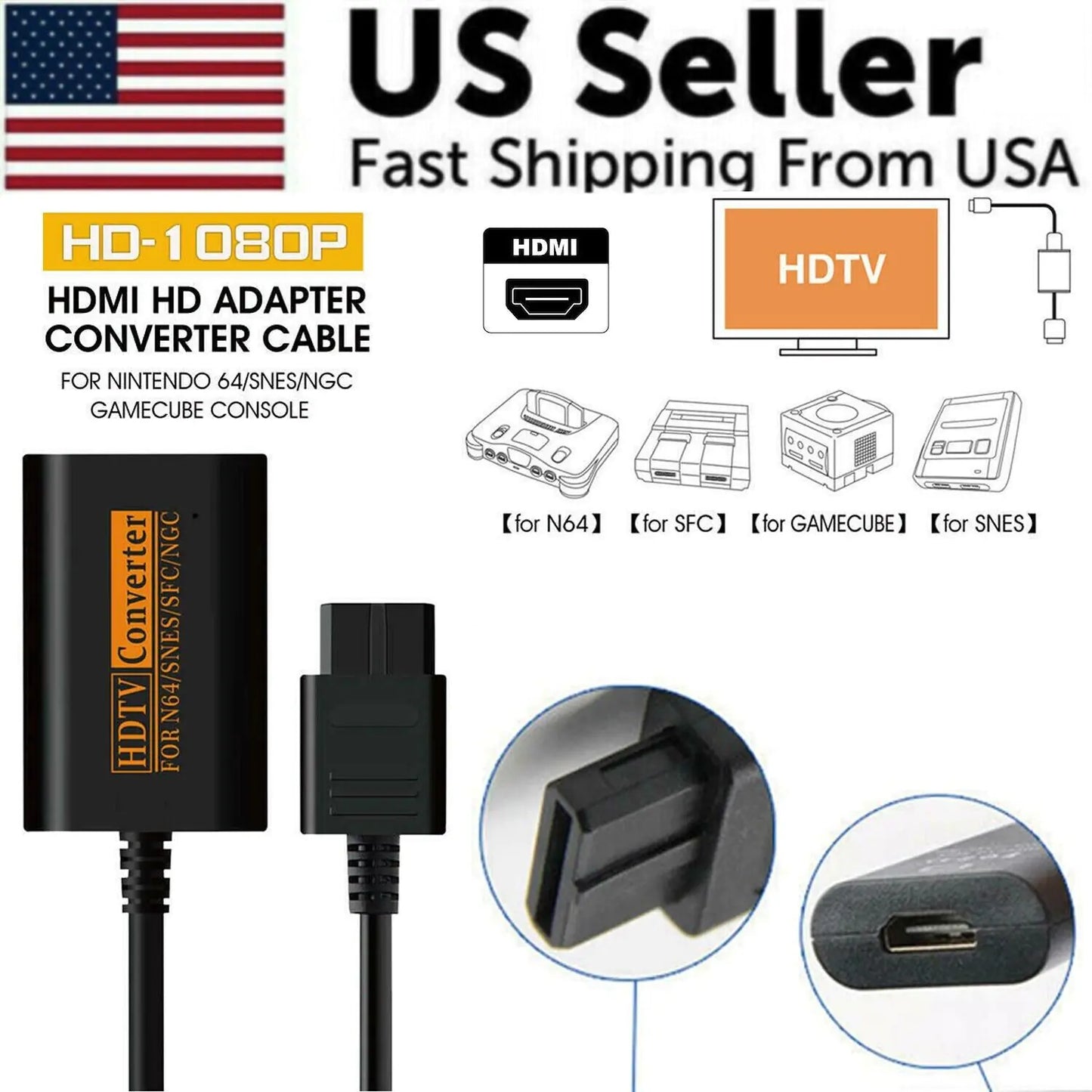 N64 To HDMI Converter Adapter HD Link Cable For Nintendo Gamecube Super NES SNES by Anti Spier