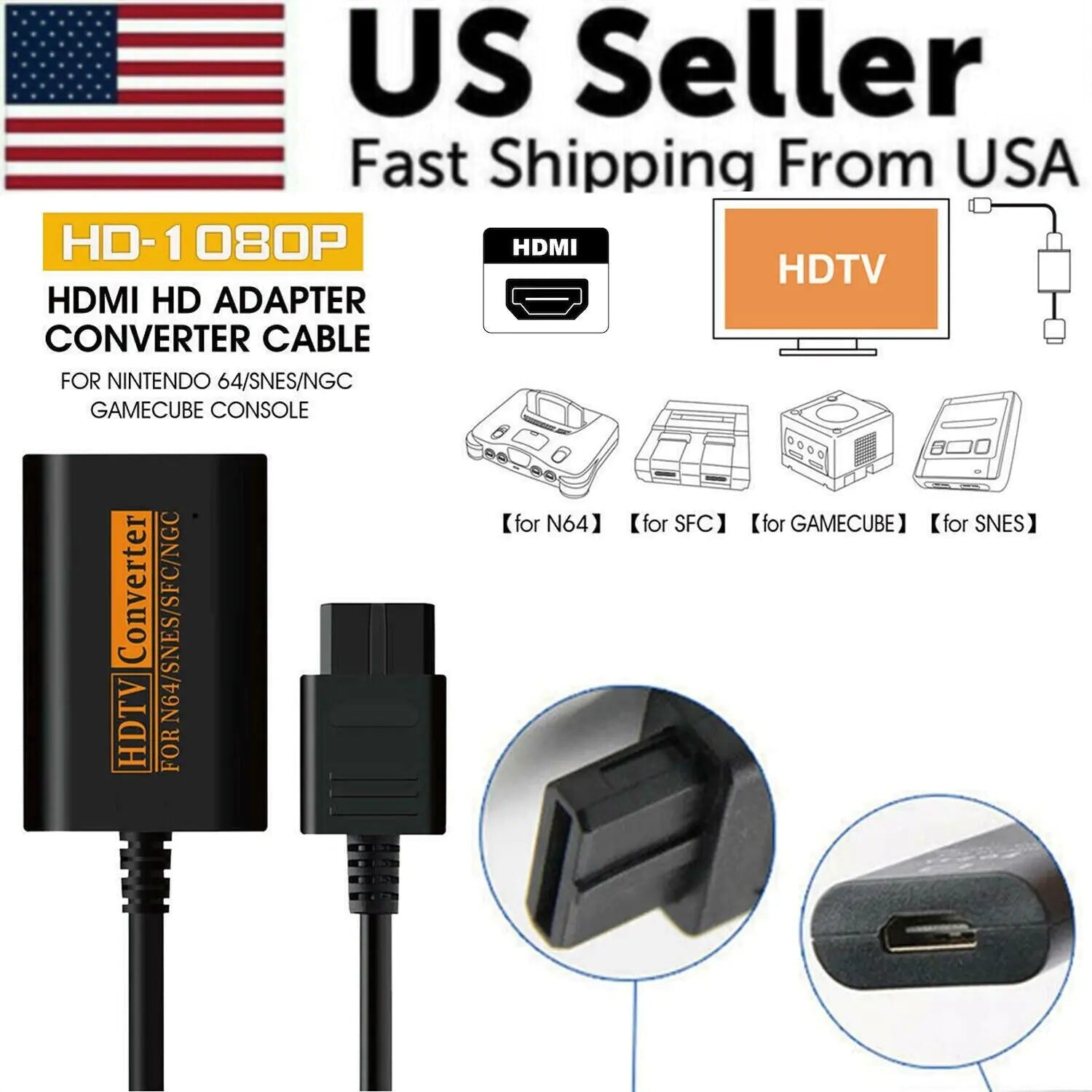N64 To HDMI Converter Adapter HD Link Cable For Nintendo Gamecube Super NES SNES by Anti Spier