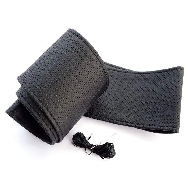 Genuine Leather DIY Car Steering Wheel Cover Anti-slip For 15"/38 cm Black US by Anti Spier