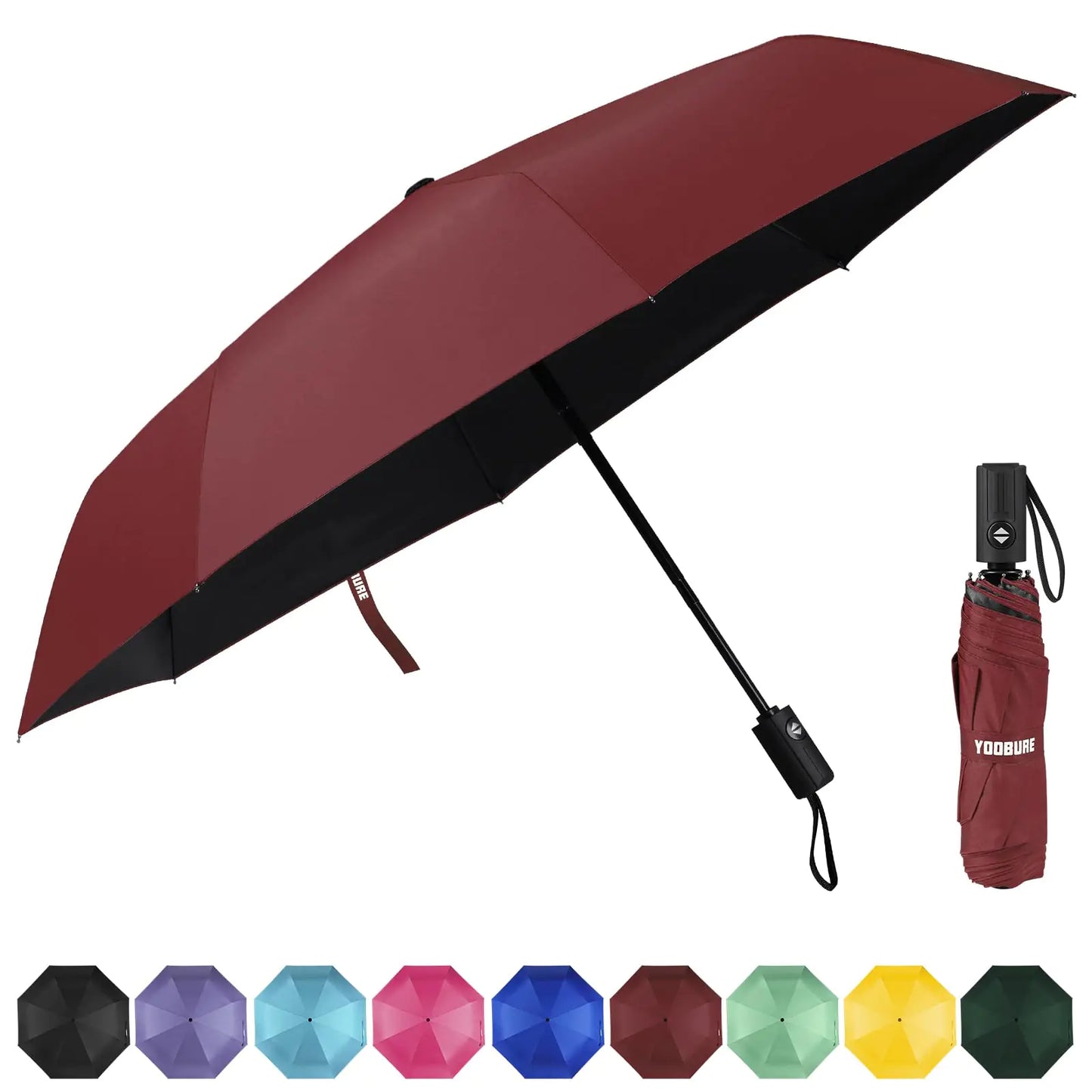 Yoobure Windproof Travel Umbrella, Automatic Umbrellas for Rain, Portable & Compact Umbrella for Backpack, Sun Umbrella for Walking, Folding Small Umbrella for Car, Lightweight Strong UV Protection Auto-Burgundy Red by Anti Spier