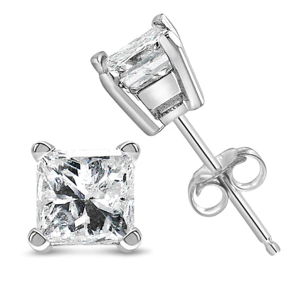 14K White Gold Princess Cut Lab-Grown Diamond Solitaire Stud Earrings (F-G Color, VS2-SI1 Clarity) by Anti Spier