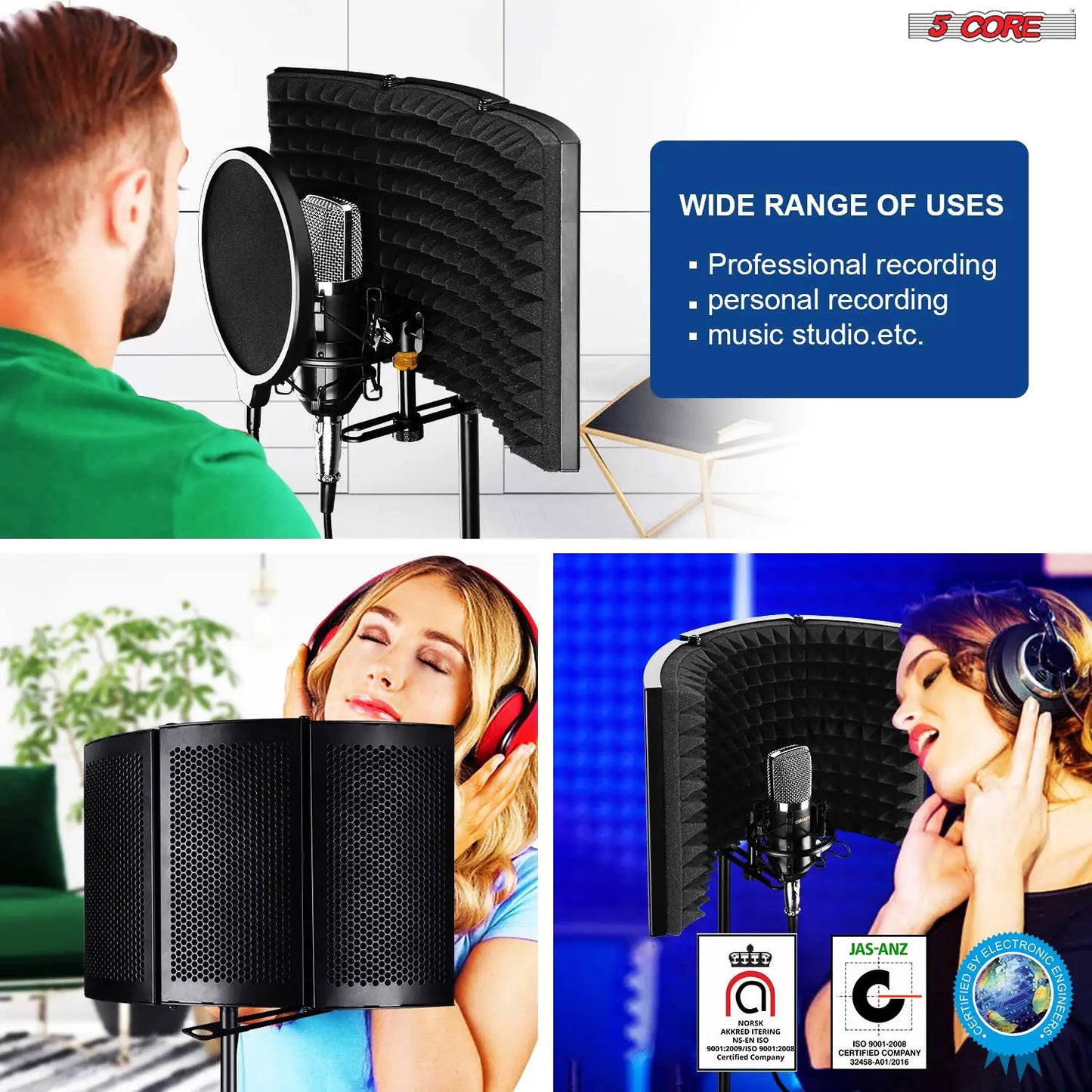 5Core Microphone Isolation Shield Foldable Mic Shield with 3 Sound Insulation Absorbing Foam by Anti Spier