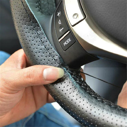 Genuine Leather DIY Car Steering Wheel Cover Anti-slip For 15"/38 cm Black US by Anti Spier