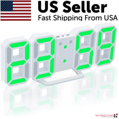 Digital 3D LED Big Wall Desk Alarm Clock Snooze 12/24 Hours Auto Brightness USB by Anti Spier
