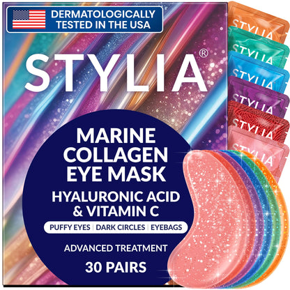 Under Eye Patches for Dark Circles and Puffy Eyes (30 Pairs), Marine Collagen Eye Mask for Puffiness with Vitamin C, Hyaluronic Acid, and Pearl Extract, Eye Gel Pads for Dark Circles and Puffiness 30 Count (Pack of 1) by Anti Spier