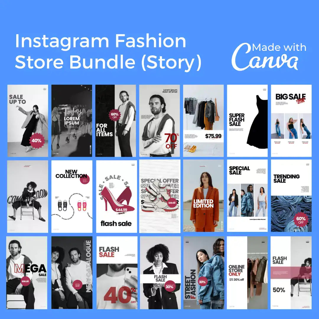 Downloadable Instagram Fashion Store 100 Pages Bundle by Anti Spier