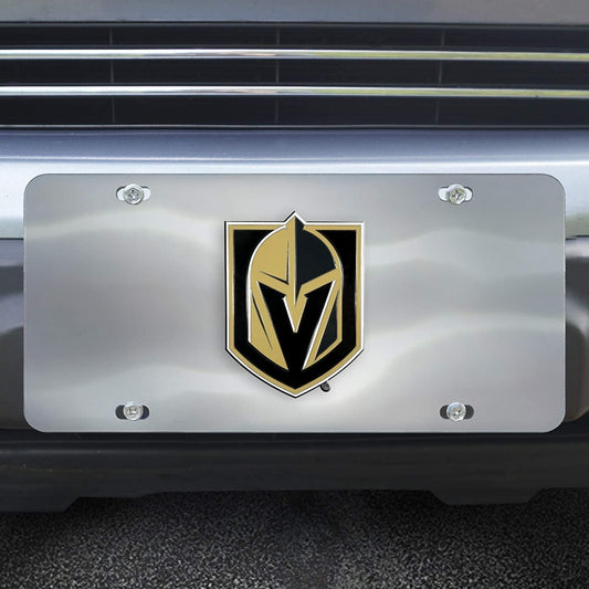 Vegas Golden Knights License Plate Tag, Premium Stainless Steel Diecast, Chrome, Raised Solid Metal Color Emblem, 6x12 Inch by Fielders Choice